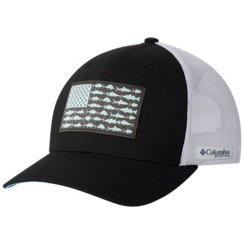 Columbia PFG Mesh Snap Back Fish Flag Ball, Gorras Negros Blancos Para Hombre | 374096-EAH